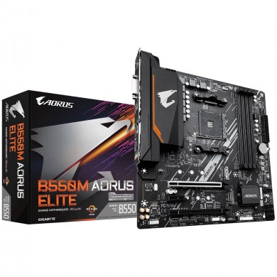 GIGABYTE B550M AORUS Elite, Socket AM4, AMD B550, Dual 4xDDR4-4733, APU AMD graphics, DVI, HDMI, 1xPCIe4.0 X16, 4xSATA3, RAID, 2xM.2PCIe 4.0, 1xPCIeX1, ALC887 HDA, GbE LAN, 6xUSB3.2, RGB Fusion 2.0, mATX