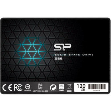 2.5" SSD 120GB  Silicon Power  Slim S55, SATAIII, SeqReads: 550 MB/s, SeqWrites: 420 MB/s, Controller Phison PS3110-S10, MTBF 1.0mln, SLC Cache, BBM, SP Toolbox, 7mm, 3D NAND TLC