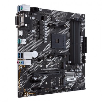 ASUS PRIME B550M-K, Socket AM4, AMD B550, Dual 4xDDR4-4600, APU AMD graphics, VGA, DVI, HDMI, 1xPCIeX16 4.0, 4xSATA3, 2xPCIeX1, RAID, 2xM.2 4.0 slot, ALC887 HDA, 1xGbE LAN, 2xUSB3.2 Gen 2, 6xUSB3.2, mATX