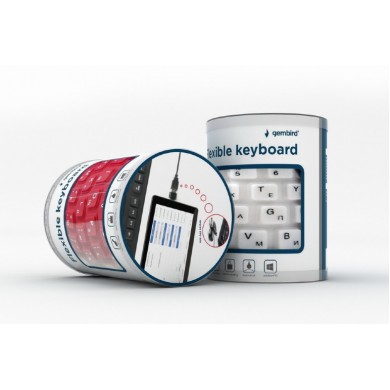 Gembird KB-109F-B, Flexible keyboard, USB, OTG adapter, black color, US layout