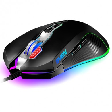 SVEN RX-G850 RGB Gaming, Optical Mouse, 500-6400 dpi, 7+1 buttons (scroll wheel),  DPI switching modes, USB