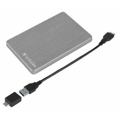 2.5&rdquo; External HDD 1.0TB (USB3.2)  Verbatim Store 'n' Go ALU Slim, Silver, Aluminium, Sleek, Slim, Nero Backup Software, Green Button Energy Saving Software