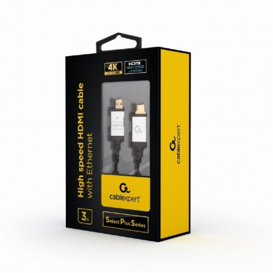 Cable HDMI  CCB-HDMIL-3M, 3m, male-male, Select Plus Series, High speed HDMI cable with Ethernet, Supports 4K UHD resolutions at 60 Hz, Durable nylon braiding and premium style connectors