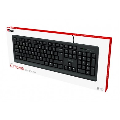 Trust Primo Keyboard, Silent typing, Spill-resistant, RU, USB, 1.8m, Black