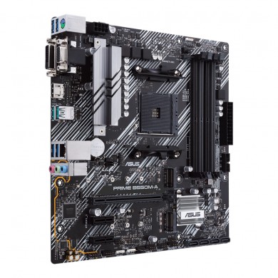 ASUS PRIME B550M-A, Socket AM4, AMD B550, Dual 4xDDR4-4600, APU AMD graphics, VGA, DVI, HDMI, 1xPCIeX16 4.0, 4xSATA3, RAID, 2xM.2 4.0 slot, 2xPCIeX1, ALC887 HDA, 1xGbE LAN, 2xUSB3.2 Gen 2, 6xUSB3.2, Aura Sync RGB, 5X III, mATX