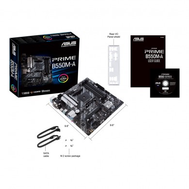 ASUS PRIME B550M-A, Socket AM4, AMD B550, Dual 4xDDR4-4600, APU AMD graphics, VGA, DVI, HDMI, 1xPCIeX16 4.0, 4xSATA3, RAID, 2xM.2 4.0 slot, 2xPCIeX1, ALC887 HDA, 1xGbE LAN, 2xUSB3.2 Gen 2, 6xUSB3.2, Aura Sync RGB, 5X III, mATX