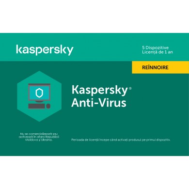 Kaspersky Anti-Virus Eastern Europe Edition.  5-Desktop  1 year  Renewal License Pack, Card