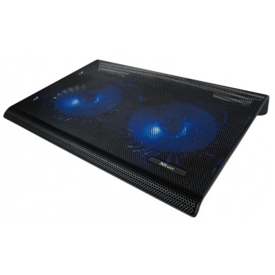 Trust  Azul, Notebook Cooling Pad up to 17.3&rdquo;, 2x125 mm silent cooling fans illuminated by 4 blue LED lights, Black