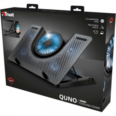 Trust Gaming GXT 1125 Quno, 17.4&rdquo; Premium LED-illuminated gaming laptop cooling stand with 5 fans, Black