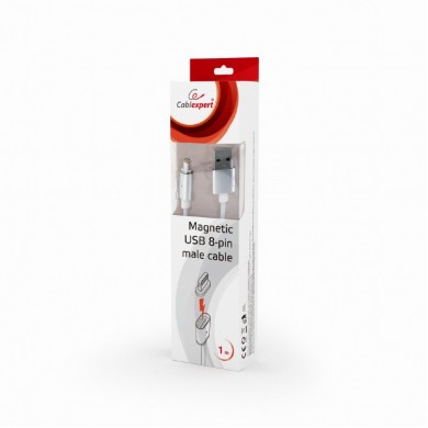 Cable 8-pin 1m - CC-USB2-AMLMM-1M, Magnetic USB 2.0 to 8-pin male connector cable, silver, 1 m