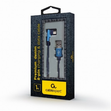 Cable 8-pin 1m - CC-USB2J-AMLML-1M-BL, Premium jeans (denim) 8-pin cable with metal connectors, 1 m, blue, angled