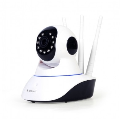 Indoor IP Security Camera  Gembird Rotating FullHD WiFi camera, No Hub Required, FHD (1920x1080), WiFi IP-camera with built-in microphone, speaker, LAN port, microSD slot, Rotates up to 355° horizontally and 120° vertically, Motion detection and alarm alerts, lFree apps for Android and iOS, White