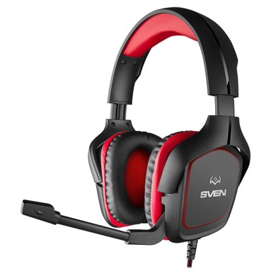 SVEN AP-G333MV, Gaming Headphones with microphone, 3.5mm (4 pin) or 2*3.5 mm (3 pin) stereo mini-jack, Fabric cable 2.2m, Black-Red