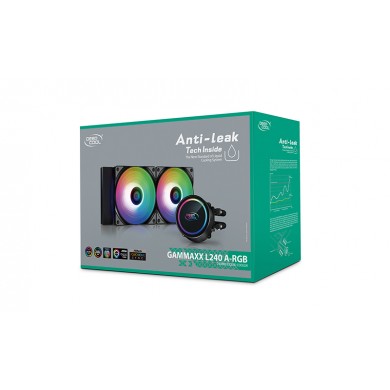 DEEPCOOL Liquid Cooler &rdquo;GAMMAXX L240 A-RGB&rdquo;, Anti-Leak Technology, Socket LGA2066/2011/1851/1700/1200/115x & AM5/AM4, 2x 120mm ARGB PWM fans: 500-1800 RPM&plusmn;10%, <30 dB(A), 69.34 CFM, 4-pin PWM, Pump: 2400 RPM, 17.8dBA, Cooper Base, Hydro Bearing, Black
