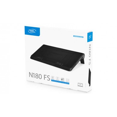 DEEPCOOL &rdquo;N180 FS&rdquo;, Notebook Cooling Pad up to 17&rdquo;, 1 fan - 180mm  with fan speed control button, 1150&plusmn;10%RPM, <16~20 dBA, 84.7CFM, 2 viewing angles adjustable, Dual USB ports, Metal Mesh Panel, Hydro Bearing, Black