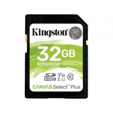 32GB SD Class10 UHS-I U1 (V10)  Kingston Canvas Select Plus, Up to: 100MB/s