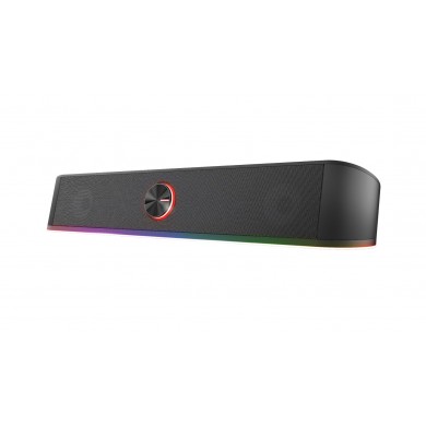 Trust Gaming GXT 619 Thorne RGB Illuminated Soundbar, 2.0 Stereo speakers with 12W of peak power provide a solid gaming experience, Black