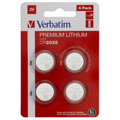 Verbatim Lithium Battery CR2025 3V 4pcs, Blister pack