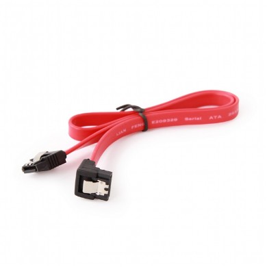 SATA Data Cable - 0.1m - Cablexpert CC-SATAM-DATA90-0.1M, Serial ATA III 10cm data cable with 90 degree bent connector, bulk packing, metal clips