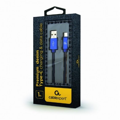 Cable Type-C 1m - CC-USB2J-AMCM-1M-BL, Premium jeans (denim) Type-C USB cable with metal connectors, 1 m, Blue