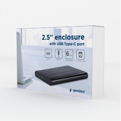 Gembird EE2-U3S-6, USB 3.1 2.5'' enclosure with USB Type-C port, brushed aluminum, Black