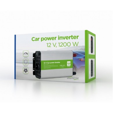 EnerGenie EG-PWC1200-01, 12 V Car power inverter, 1200 W, with USB port / 5V-1A, Input: 10-16 VDC (accumulator directly) - Output: 230 VAC +/- 10% at 50 Hz (+/-3Hz), modified sine wave