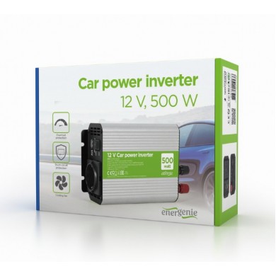 EnerGenie EG-PWC500-01, 12 V Car power inverter, 500 W, with USB port / 5V-1A, Input: 10-16 VDC (accumulator directly) - Output: 230 VAC +/- 10% at 50 Hz (+/-3Hz), modified sine wave
