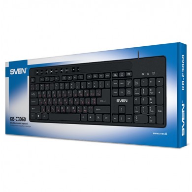 SVEN KB-C3060, Keyboard, Waterproof construction, 113 keys, 9 shortcut key, 1.5m, USB, Black, Rus/Ukr/Eng