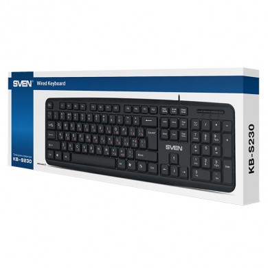 SVEN KB-S230, Keyboard, Waterproof construction, 104 keys, 2m, USB, Black, Rus/Ukr/Eng