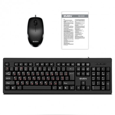 SVEN KB-S320C, Keyboard 104 keys + Mouse (Optical 800 dpi, 3+1 (scroll wheel)), Waterproof design, 1.5m, USB, Black, Rus/Ukr/Eng