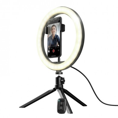 Trust Maku, Ring Light Vlogging kit, Improve your vlogs with this 10 inch ring light, including remote controls, tripod and phone clamp