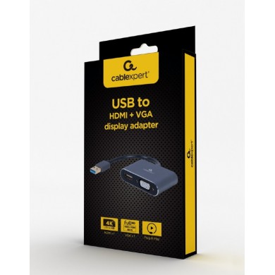Adaptor Gembird A-USB3-HDMIVGA-01, USB to HDMI + VGA
