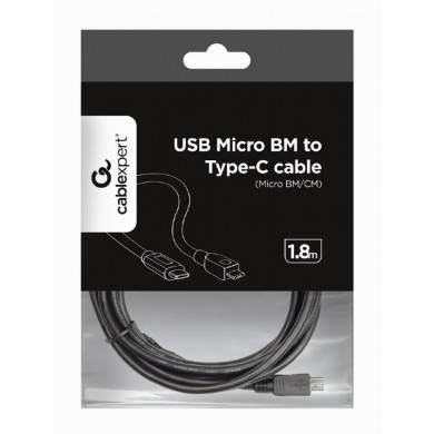 Cable USB 2.0 Micro BM to Type-C - 1.8m - Cablexpert CCP-USB2-mBMCM-6, USB 2.0 Micro BM to Type-C cable (Micro BM/CM), 1.8m