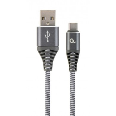 Cable USB2.0/Type-C Premium cotton braided - 1m - Cablexpert CC-USB2B-AMCM-1M-WB2, Spacegrey/White, USB 2.0 A-plug to type-C plug, blister