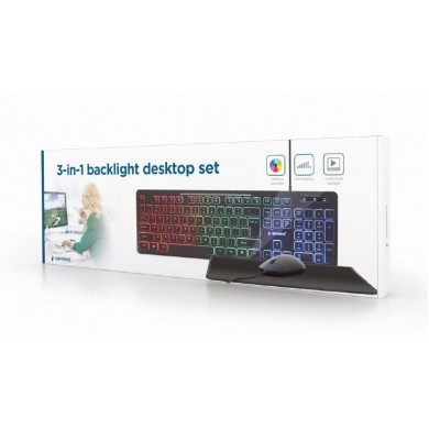 Gembird KBS-UML-01, 3-in-1 backlight desktop set, US layout, Black