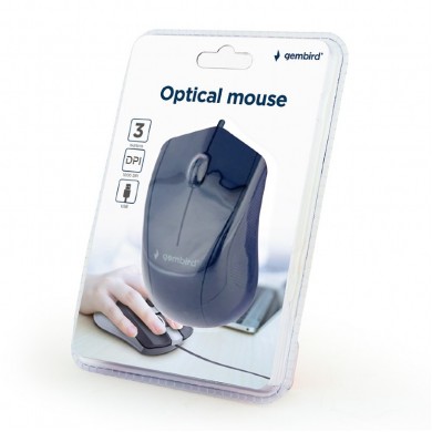 Gembird MUS-3B-02, Optical Mouse, 3-button, 1000dpi, USB, 1.35m cable, Black