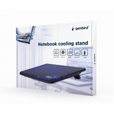 Gembird NBS-2F15-05, Notebook cooling stand, up to 15.6&rdquo;, LED backlight in fans, Cooling fans: 2 pcs, 1500 RPM (&plusmn; 10 %), airflow 20 CFM (&plusmn; 10 %) each, noise 10 dBa, Black