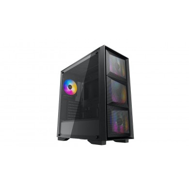 DEEPCOOL "MATREXX 50 MESH 4FS" ATX Case, with Side-Window, Tempered Glass Side, without PSU, Tool-less, 4x120mm tri-color LED fans pre-installed, 1xUSB3.0, 2xUSB2.0, Audio, Mic, Black