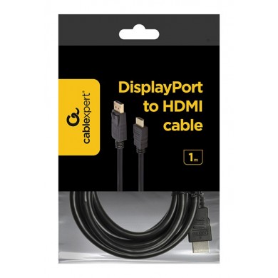 Cable DP-HDMI  - 1m - Cablexpert CC-DP-HDMI-1M, 1m, DP (male) cable - HDMI type A (male), from DisplayPort to HDMI (cable is not bi-directional), Black