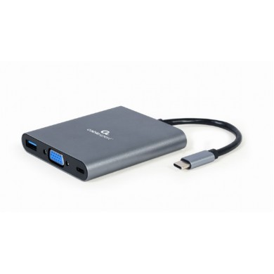 Adaptor 6-in-1 Gembird A-CM-COMBO6-01 / USB3 port, 4K HDMI and Full HD VGA video, stereo audio, card reader and USB Type-C PD charge support