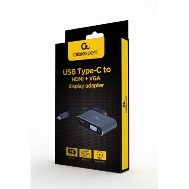 Adaptor Gembird A-USB3C-HDMIVGA-01 / USB Type-C to HDMI + VGA display adapter, space grey Adaptor Gembird A-USB3C-HDMIVGA-01 / USB Type-C to HDMI + VGA display adapter, space grey