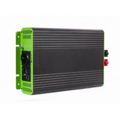 EnerGenie EG-PWC-PS2000-01, 12 V Pure sine wave car DC-AC power inverter, 2000 W, with USB port / 5V-2.1A, Input: 10-16 VDC (accumulator directly) - Output: 230 VAC +/- 10% at 50 Hz (+/-1Hz), pure sine wave, THD < 3%, 90% efficiency
