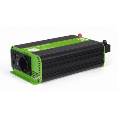EnerGenie EG-PWC-PS500-01, 12 V Pure sine wave car DC-AC power inverter, 500 W, with USB port / 5V-2.1A, Input: 10-16 VDC (accumulator directly) - Output: 230 VAC +/- 10% at 50 Hz (+/-1Hz), pure sine wave, THD < 3%, 90% efficiency