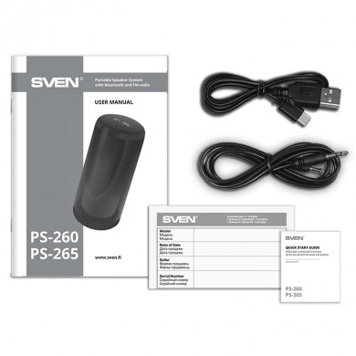 Boxe portabile Bluetooth SVEN PS-260 / 10W RMS / TWS / RGB 12 lighting modes with Night Light / FM tuner / USB & microSD / Black