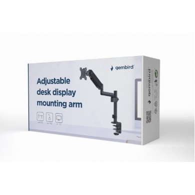 Arm for 1 monitor 17&rdquo;-32&rdquo; - Gembird MA-DA1P-01, Adjustable desk display mounting arm, Gas spring 2-9 kg, VESA 75/100, arm rotates, extends and retracts, tilts to change reading angles, and allows to rotate display from landscape-to-portrait mode