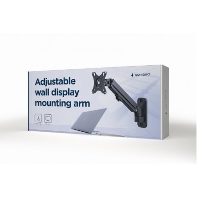 Monitor wall mount arm for 1 monitor up to 27&rdquo;  Gembird MA-WA1-01, Adjustable wall display mounting arm (rotate, tilt, swivel),  VESA 75/100, up to 9 kg, black