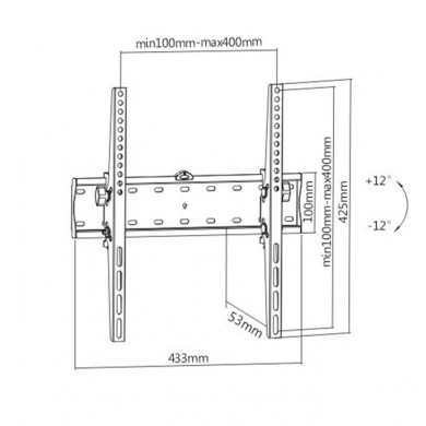 TV-Wall Mount for 32-55&rdquo;- Gembird &rdquo;WM-55T-02&rdquo;, Tilt, max. 40 kg, Distance TV to Wall: 53 mm, max. VESA 400 x 400, Black