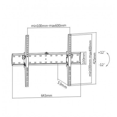 TV-Wall Mount for 37-70&rdquo;- Gembird &rdquo;WM-70T-02&rdquo;, Tilt, max. 40 kg, Tilting angle up to 24&deg;, Distance TV to Wall: 53 mm, max. VESA 600 x 400, Black