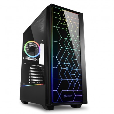 Carcasa Sharkoon  RGB LIT 100 / no PSU / Side panel / 1x120mm, Rear 1x120mm A-RGB LED, 2xARGB LED Strip / ATX / Black