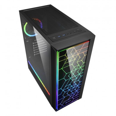 Carcasa Sharkoon  RGB LIT 100 / no PSU / Side panel / 1x120mm, Rear 1x120mm A-RGB LED, 2xARGB LED Strip / ATX / Black